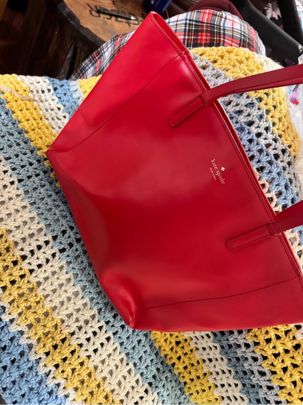 kate spade Red Leather Tote with Minimal Logo
